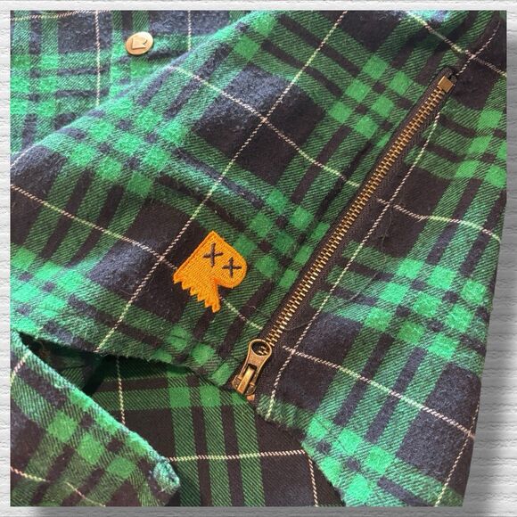 Rock Your Kid Boys Green Navy Plaid Flannel Shirt Sz 7 “Come As You Are”  Snaps - Picture 2 of 5
